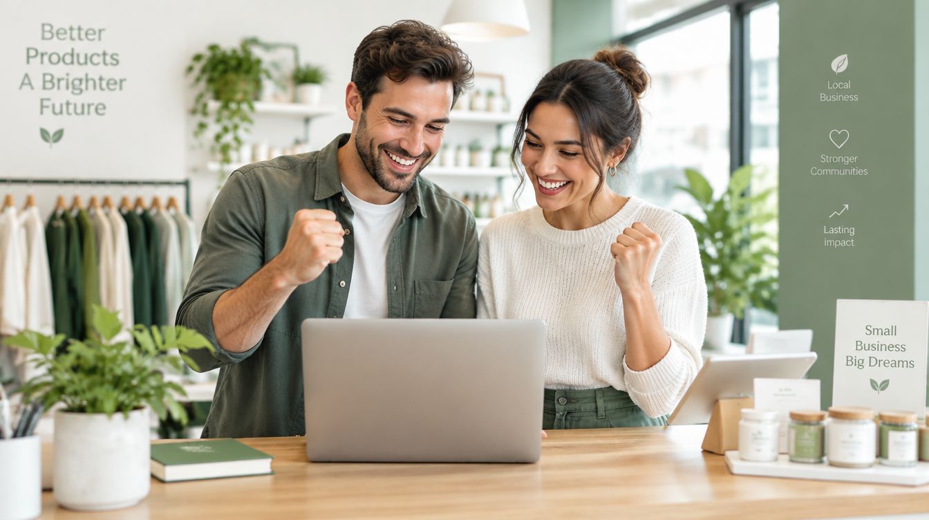 Two business partners celebrating good news on their laptop
